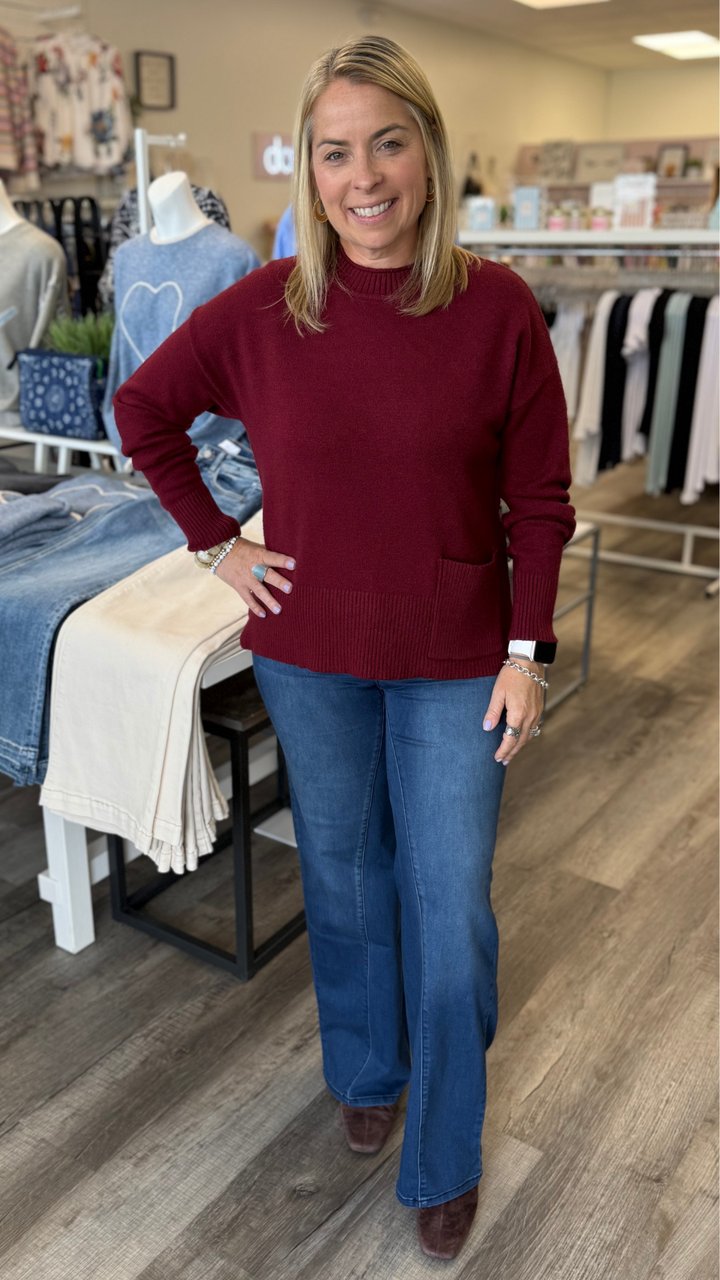 Merlot Patch Pocket Crew Neck Sweater