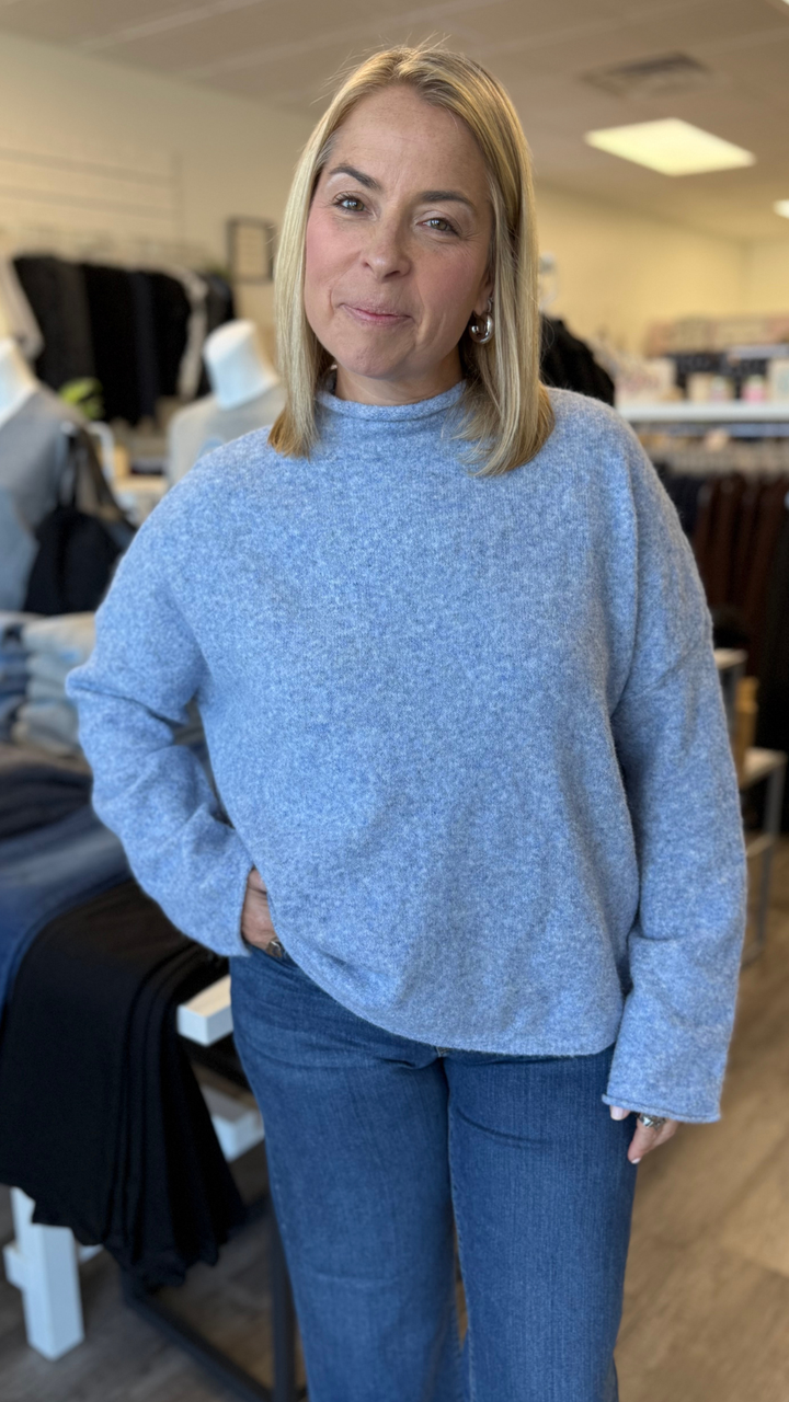 Dusty Blue Piper Mock Neck Pullover
