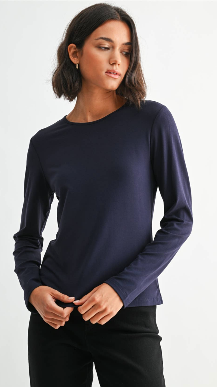Navy Round Neck Long Sleeve Top