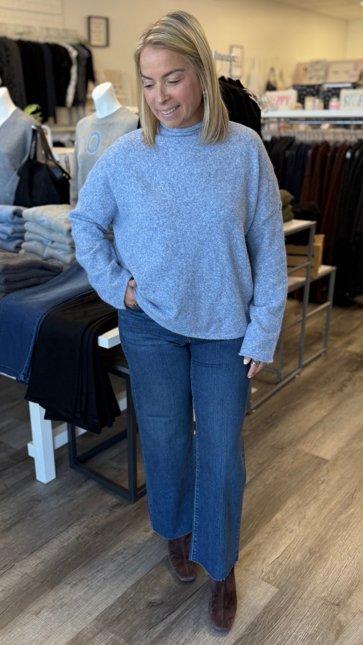 Dusty Blue Piper Mock Neck Pullover