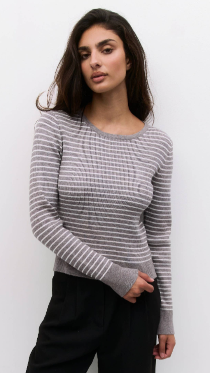 Heathery Grey Striped Knit Sweater