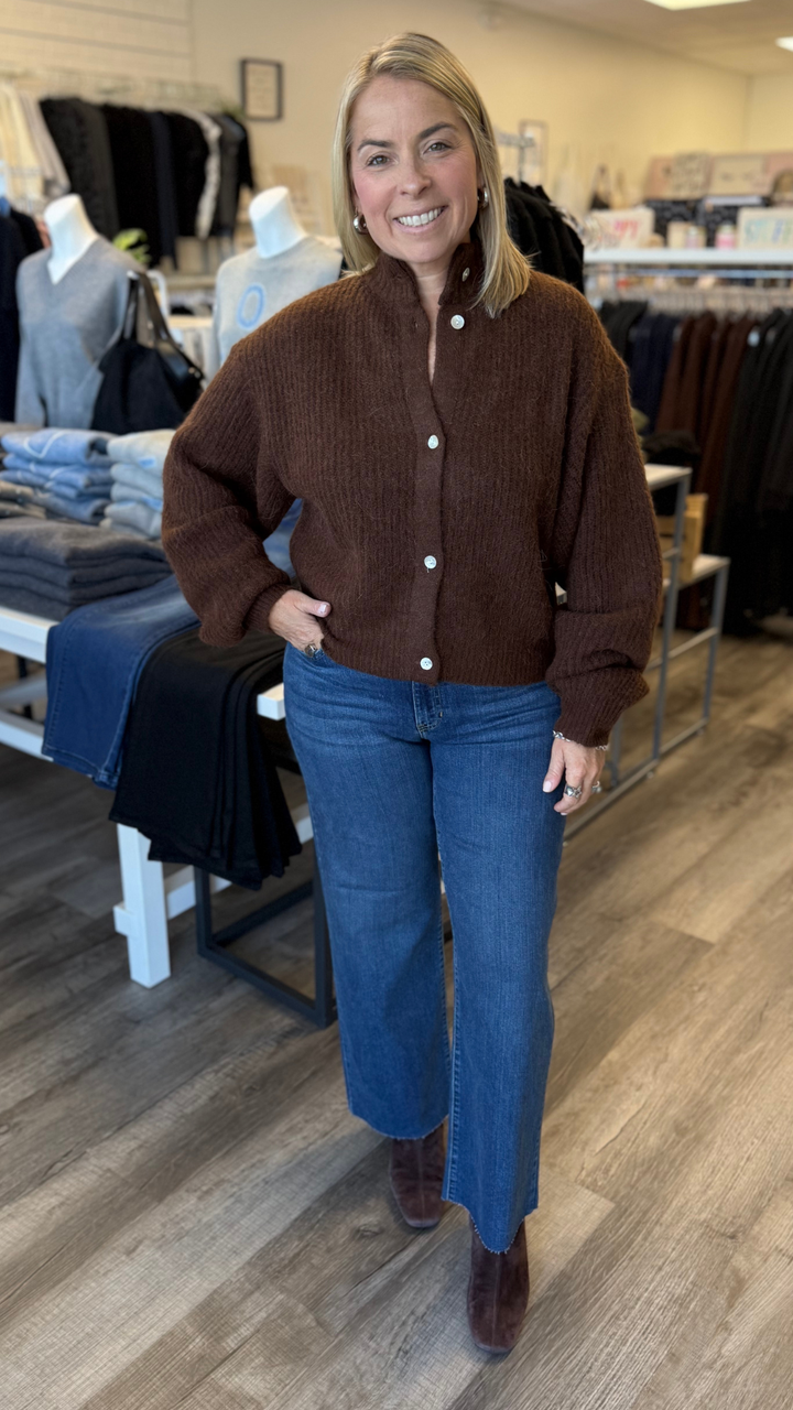 Brown Balloon Sleeve Soft Cardigan