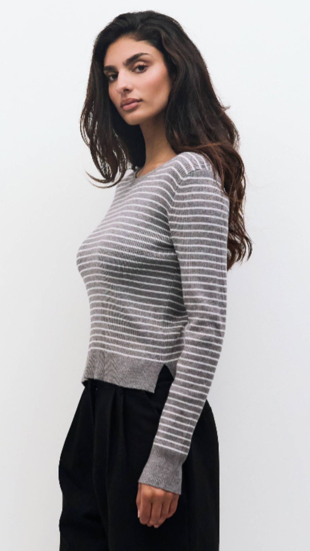 Heathery Grey Striped Knit Sweater