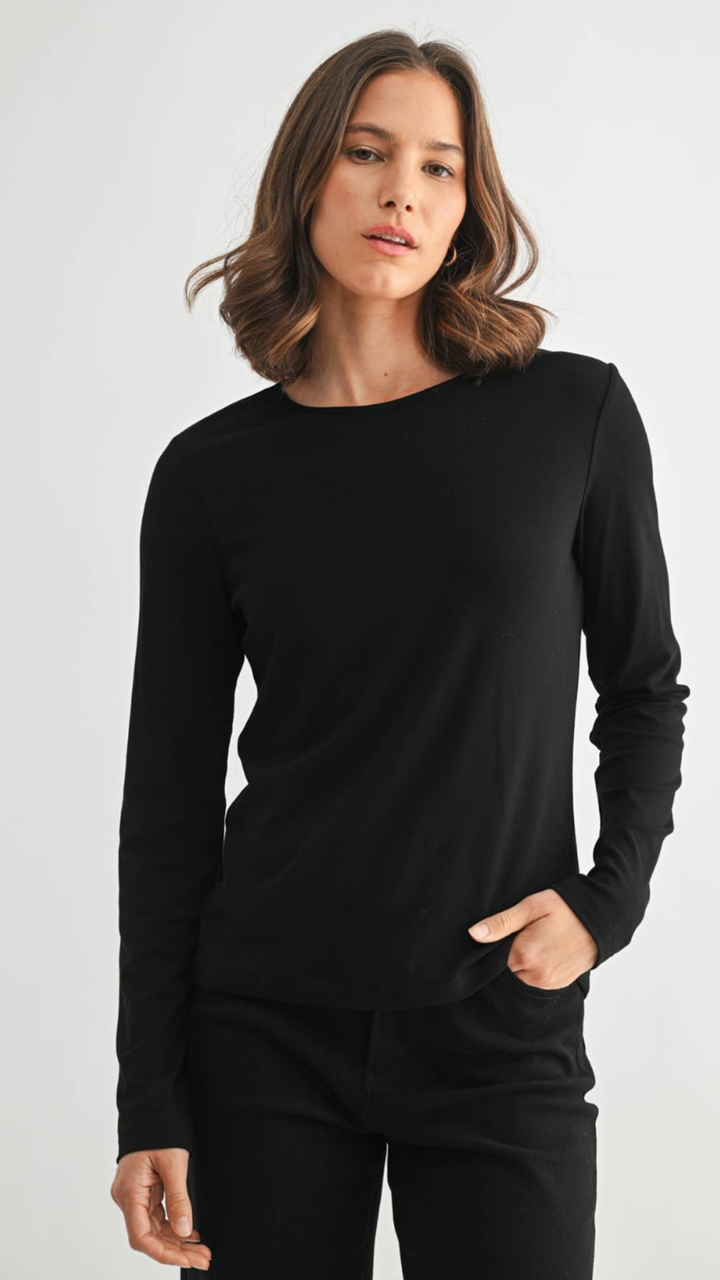 Black Round Neck Long Sleeve Top