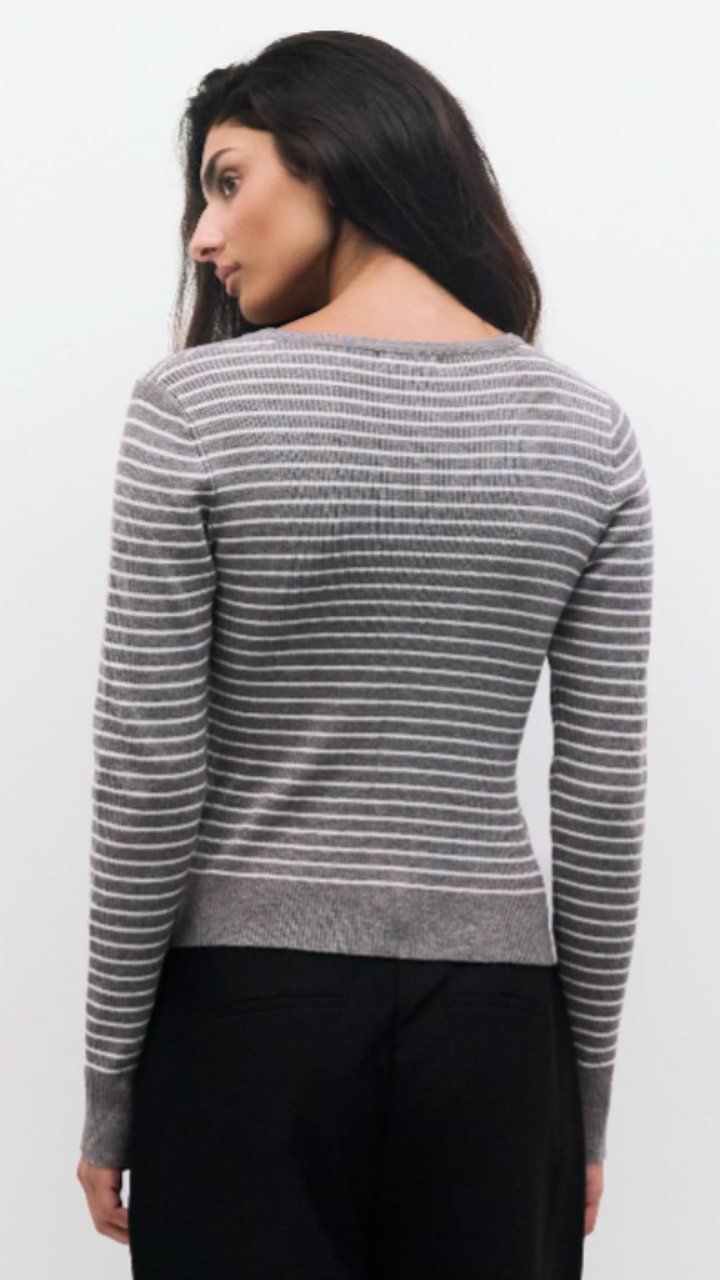Heathery Grey Striped Knit Sweater