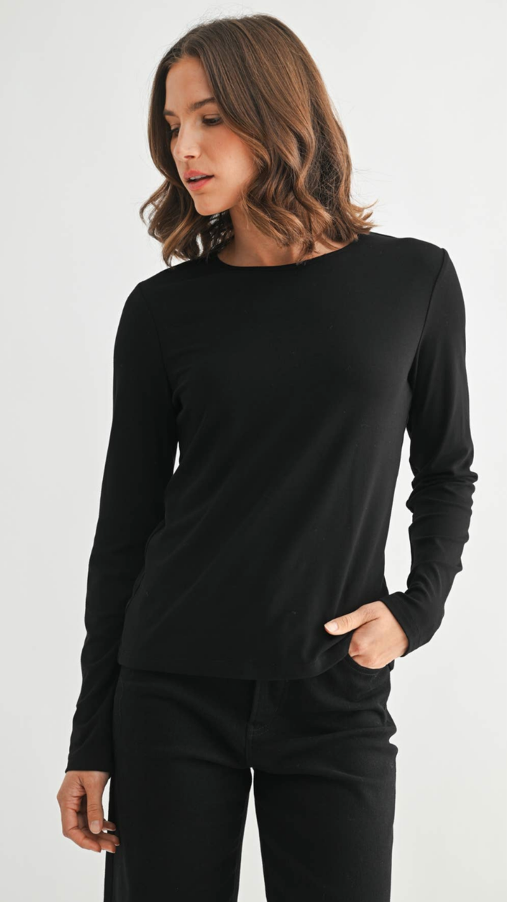 Black Round Neck Long Sleeve Top