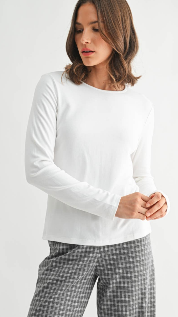 White Round Neck Long Sleeve Top