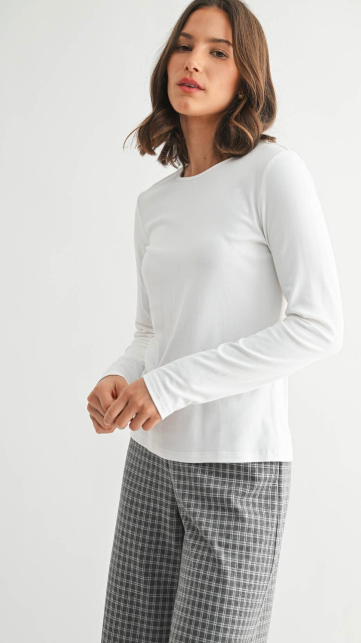 White Round Neck Long Sleeve Top