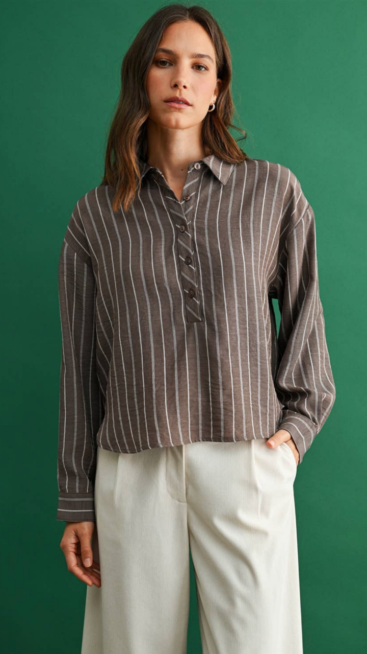 Striped Half Placket Top