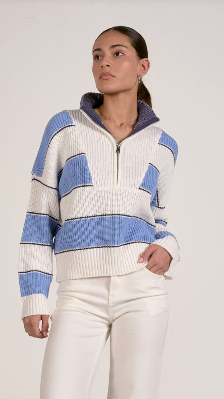 Light Blue Quarter Zip Colorblock Sweater