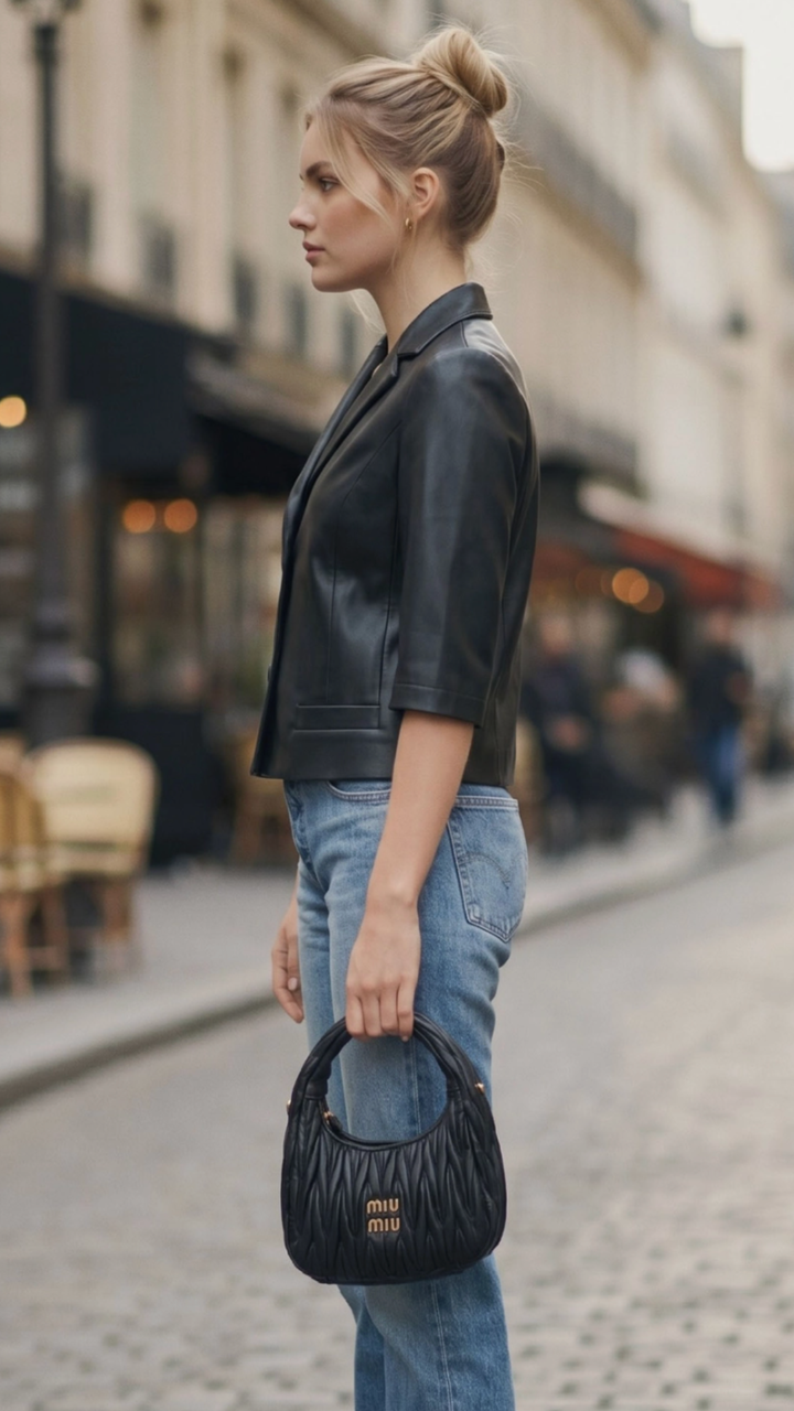 Black Faux Leather Short Sleeve Jacket