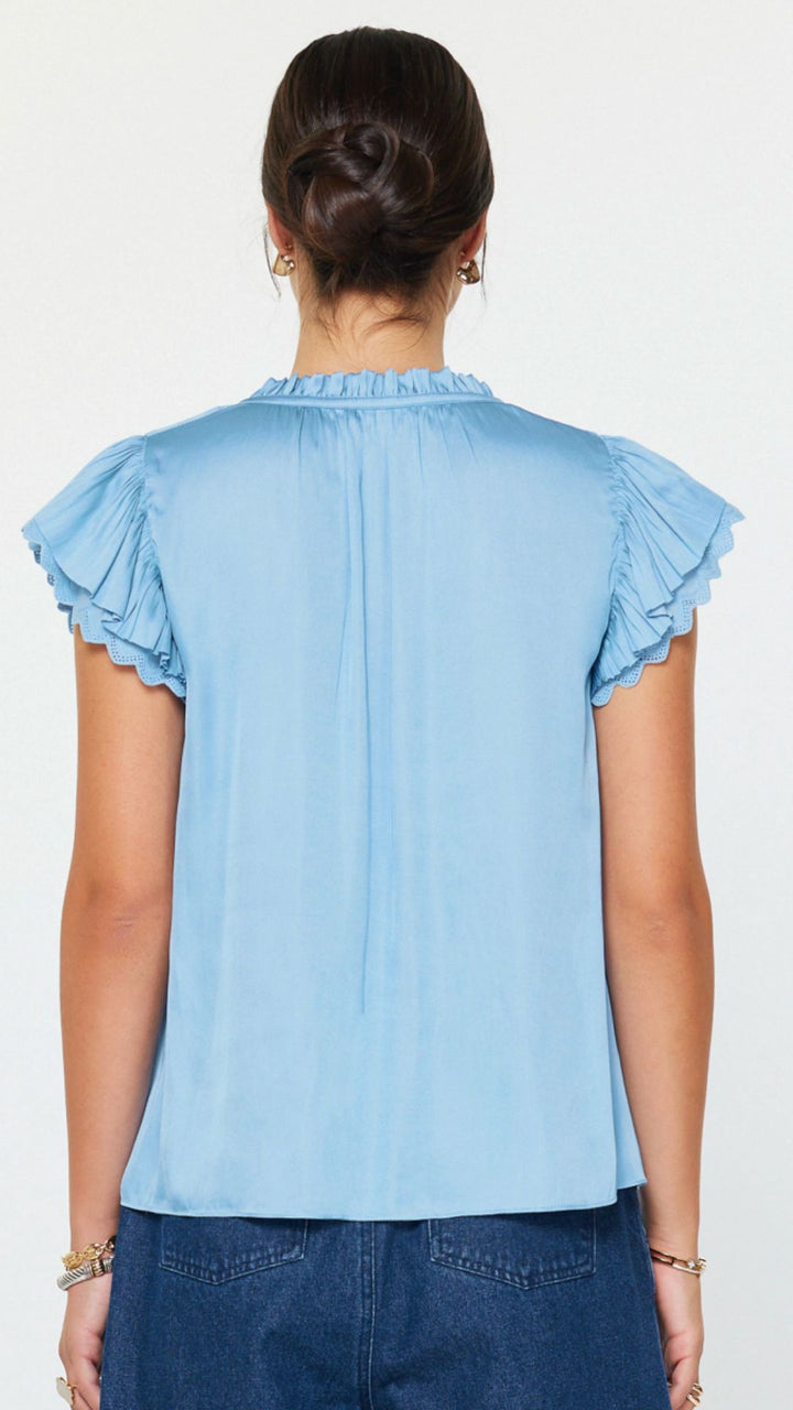 Blue Double Flutter Eyelet Edge Blouse