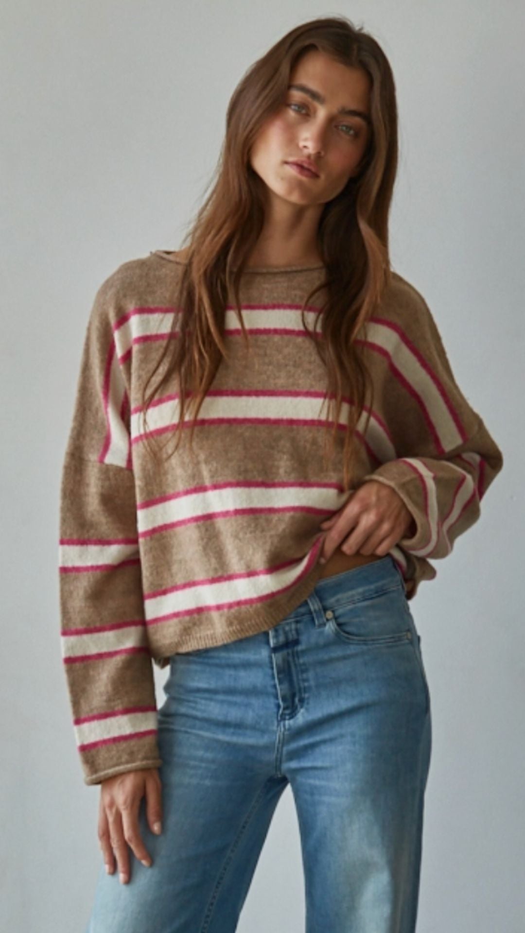 Mocha Pink Striped Knit Sweater