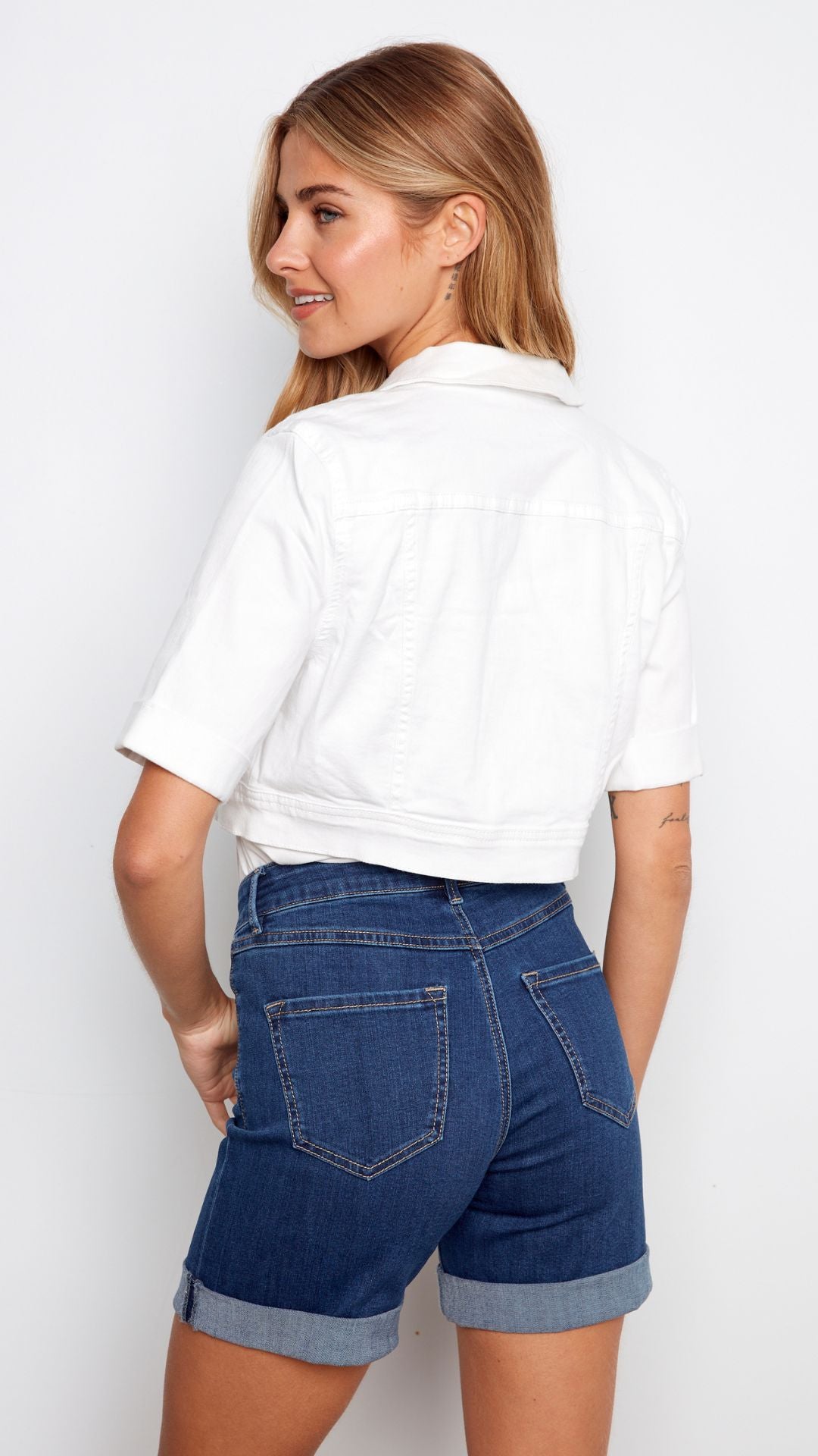 White Cropped Denim Jacket