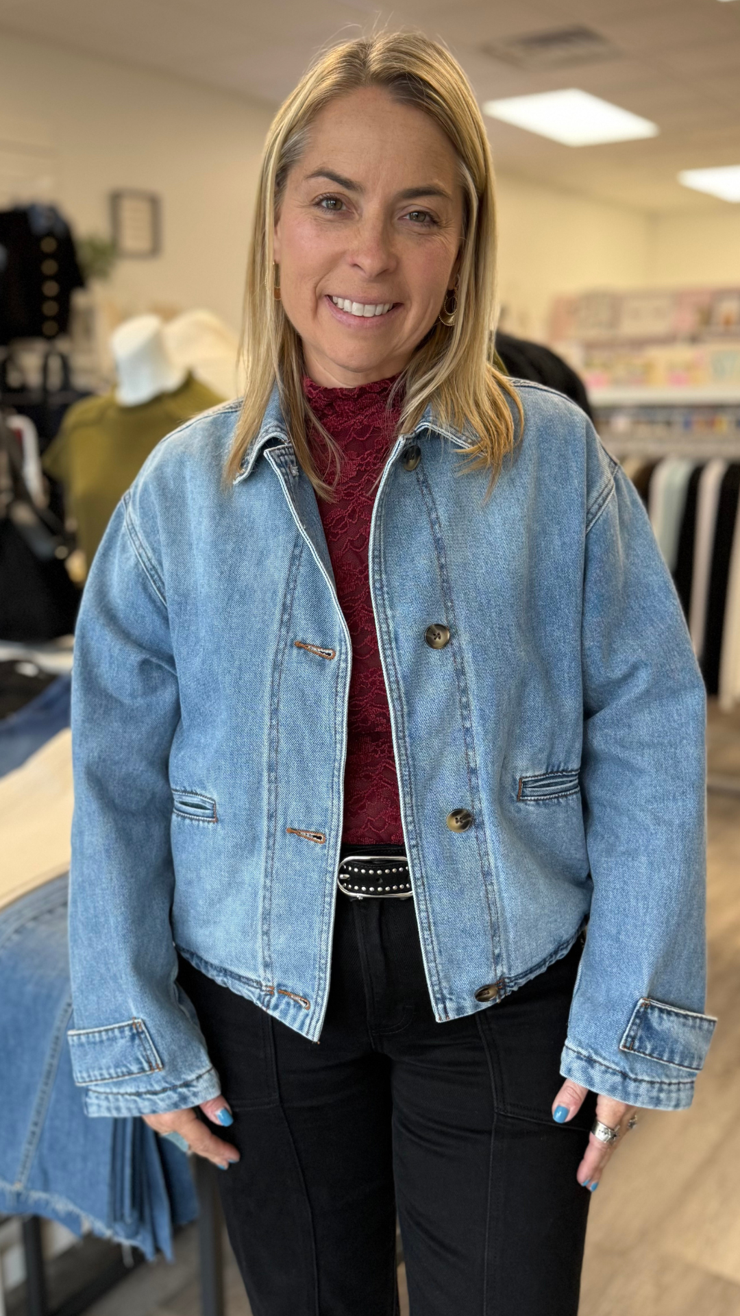 Denim Button Front Bomber Jacket