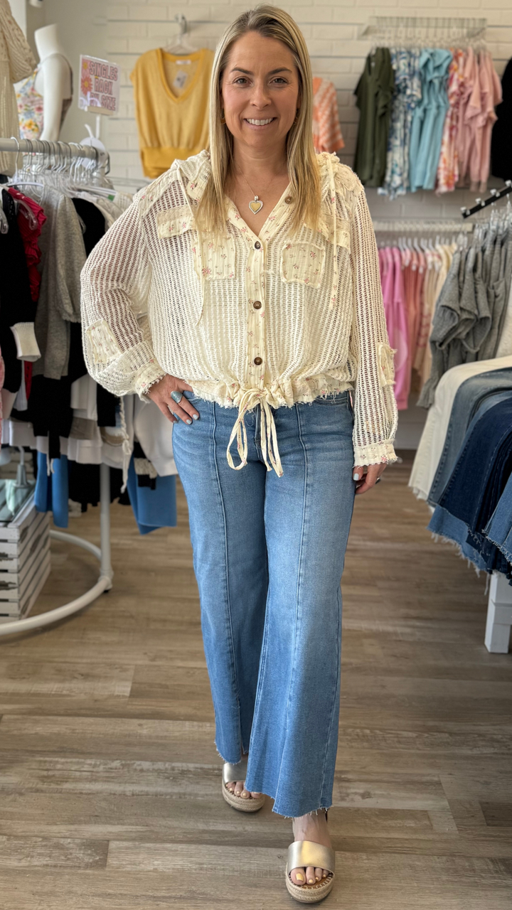 Cream Floral Open Knit Jacket