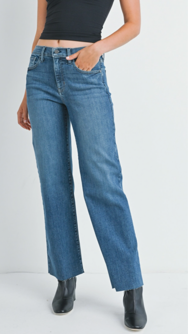 Mid Rise Dark Wash Slim Palazzo Jeans