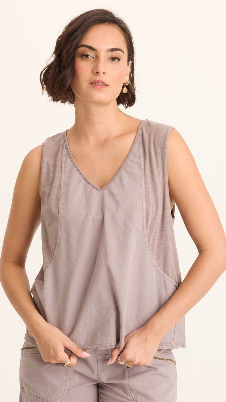 Poppy Seed Mazie Linen Jersey V Neck Tank