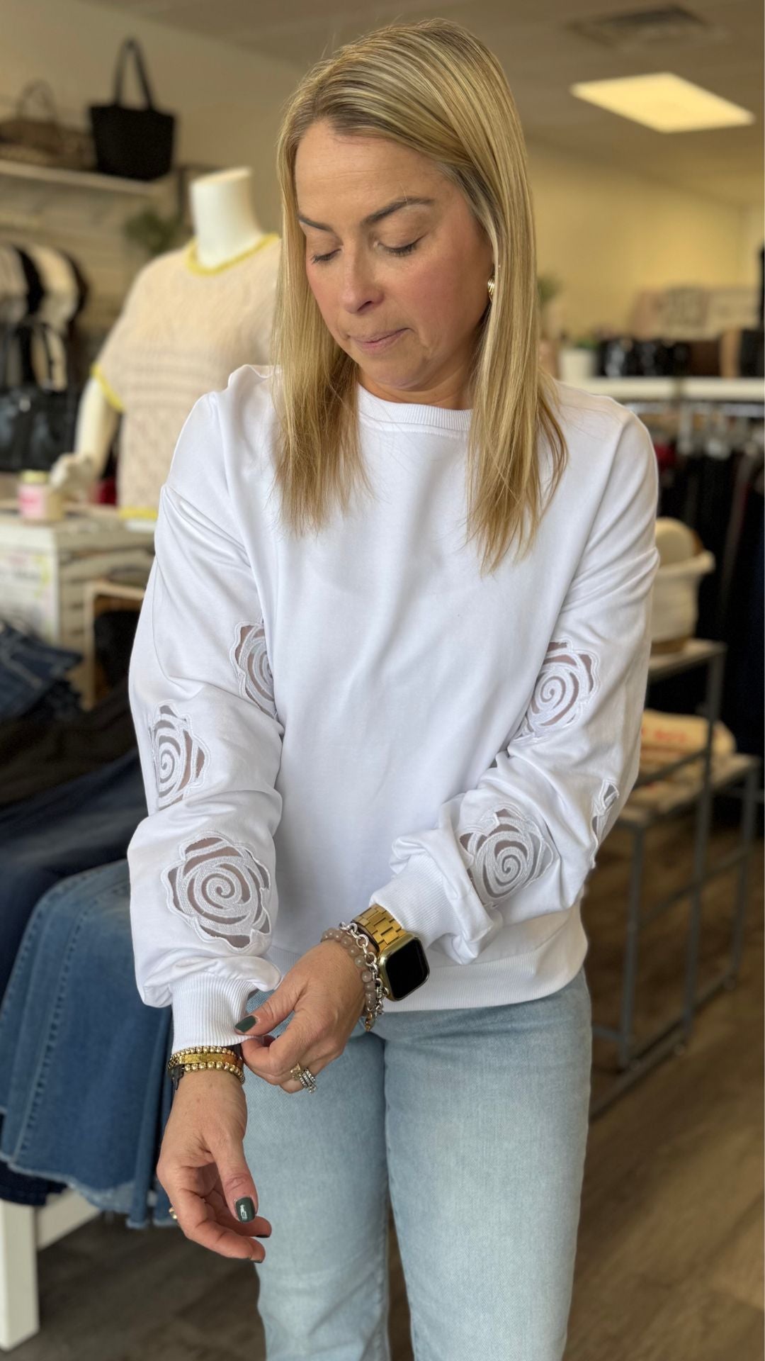 French Terry Floral Embroidery Long Sleeve