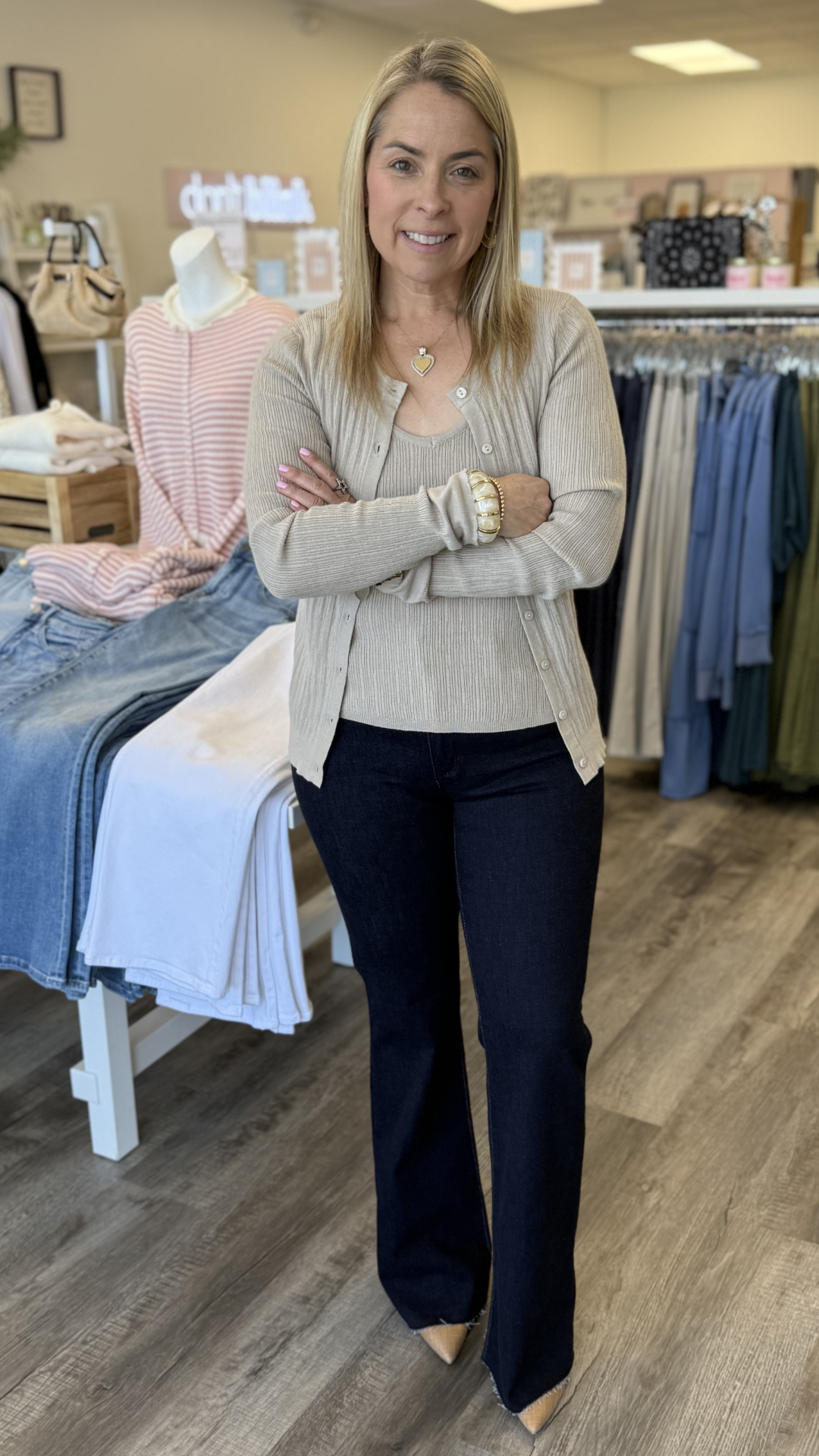 Taupe Ribbed Cardigan With Tank Set
