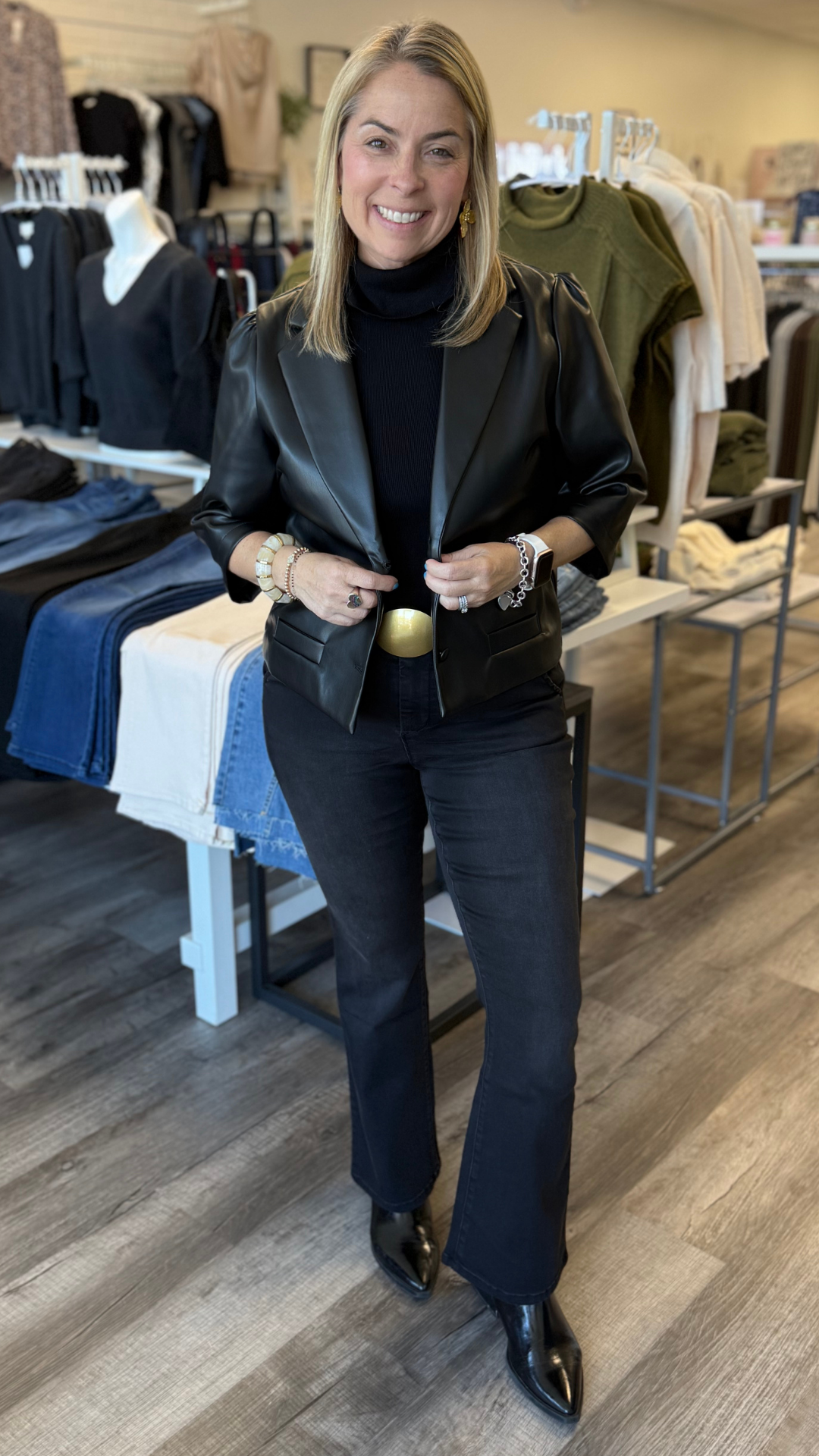 Black Faux Leather Short Sleeve Jacket
