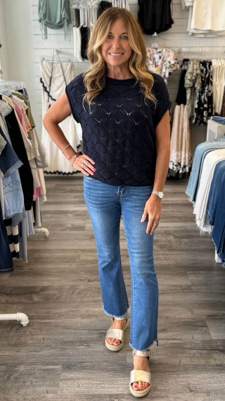Midnight Navy Timeless Textured Cable Knit Sweater