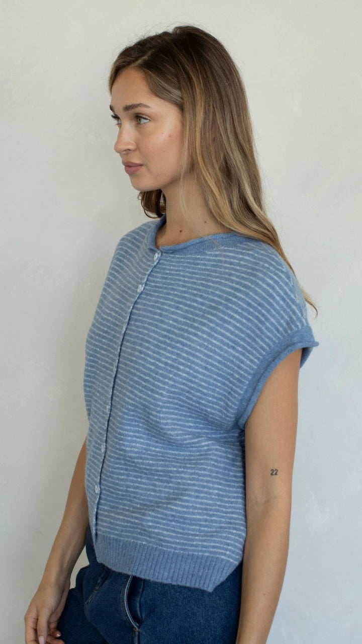 Dusty Blue Pin Striped Piper Vest Cardigan