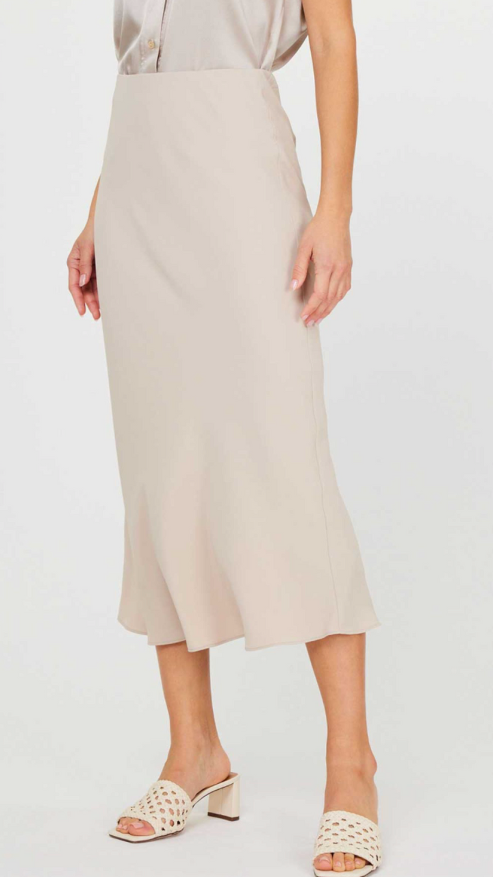 Light Taupe Silk Midi Skirt