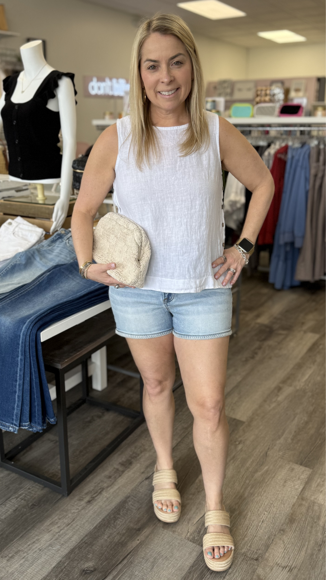 Crisp Linen Sleeveless Blouse With Side Buttons