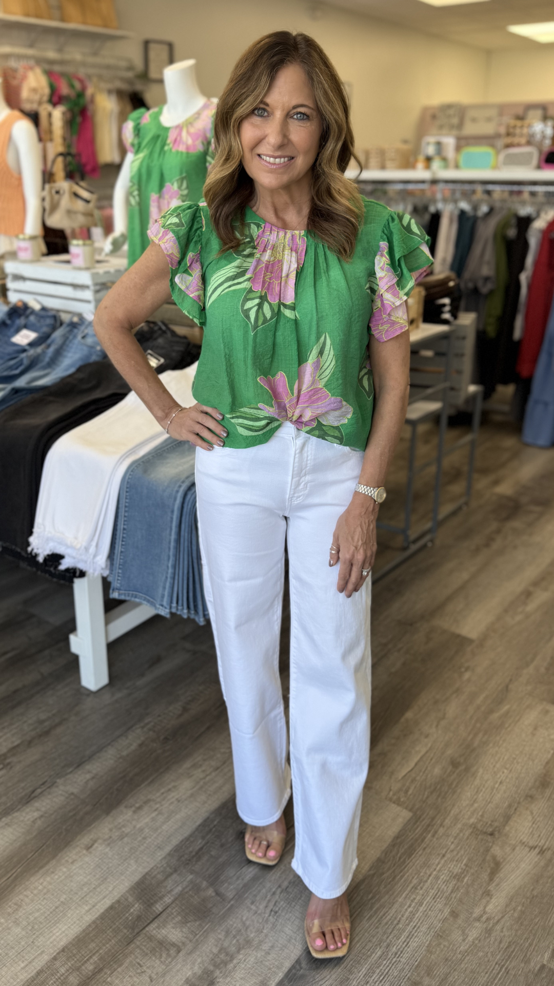 Floral Print Flutter Sleeve Blouse