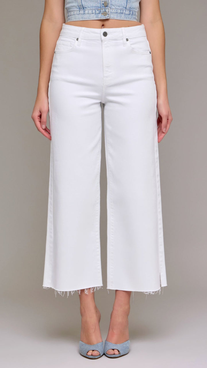 High Rise White Clean Cropped Wide Leg Jeans