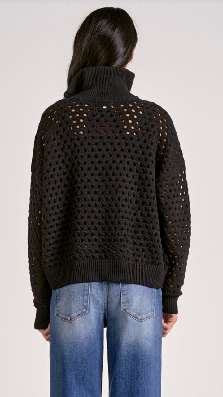 Black Half Zip Open Knit Sweater