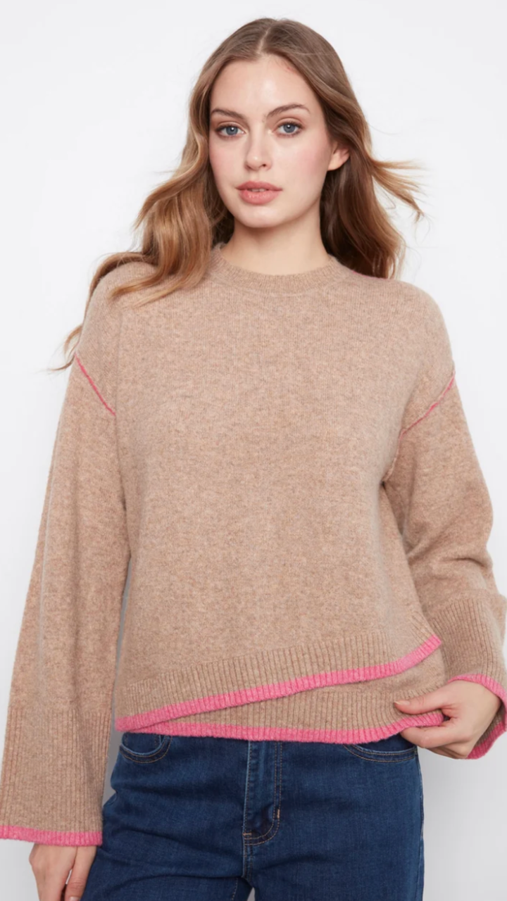 Camel Contrast Trim Crew Neck Sweater