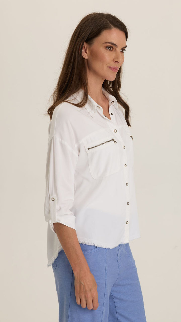 White Knapp Utility Cargo Button Up Top