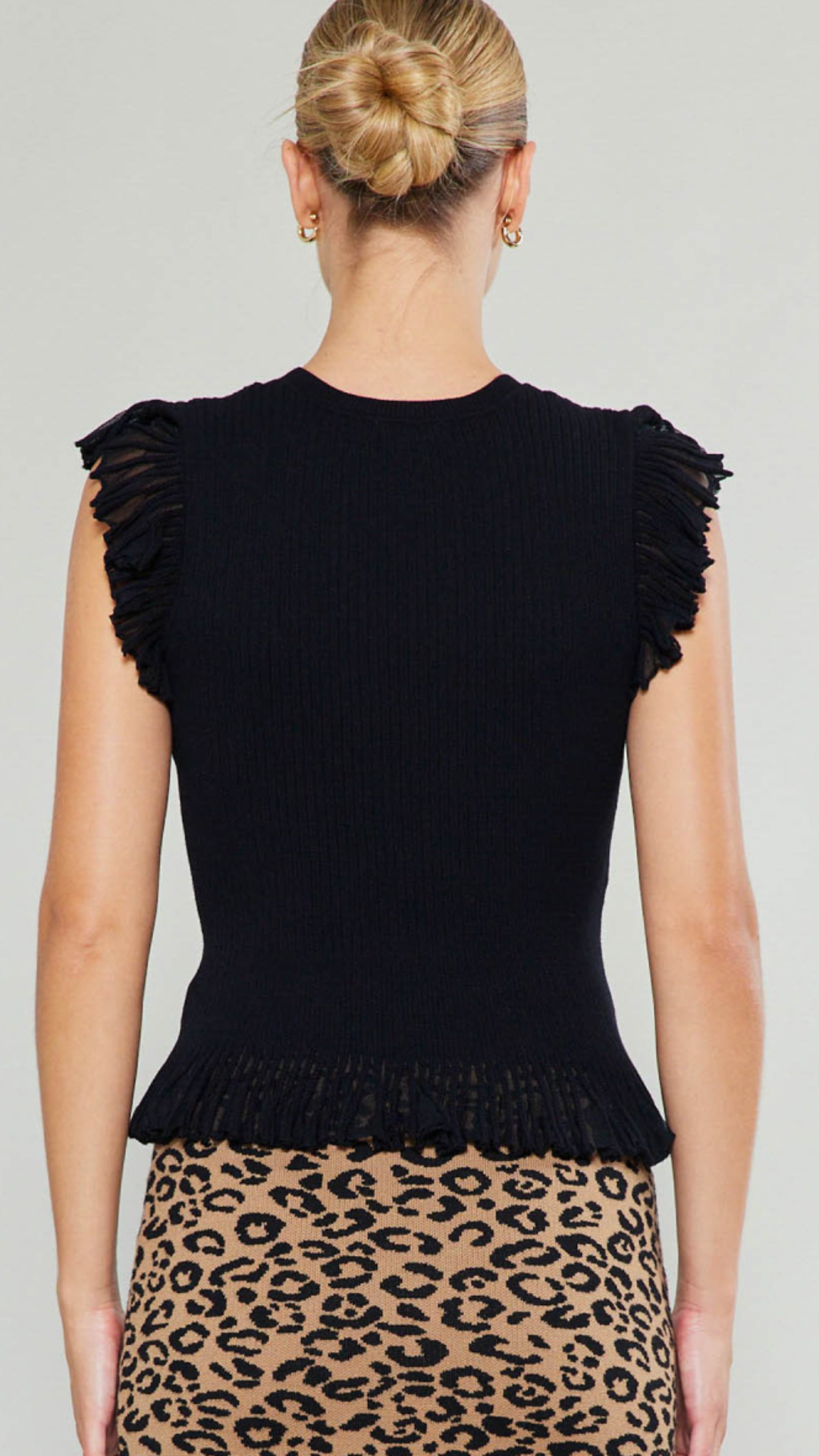 Black Flutter Sleeve Sweater Knit Top