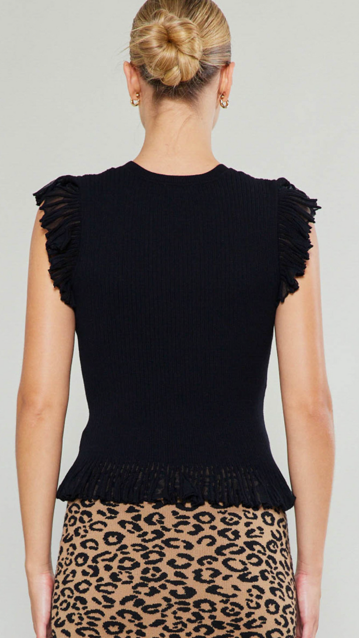 Black Flutter Sleeve Sweater Knit Top