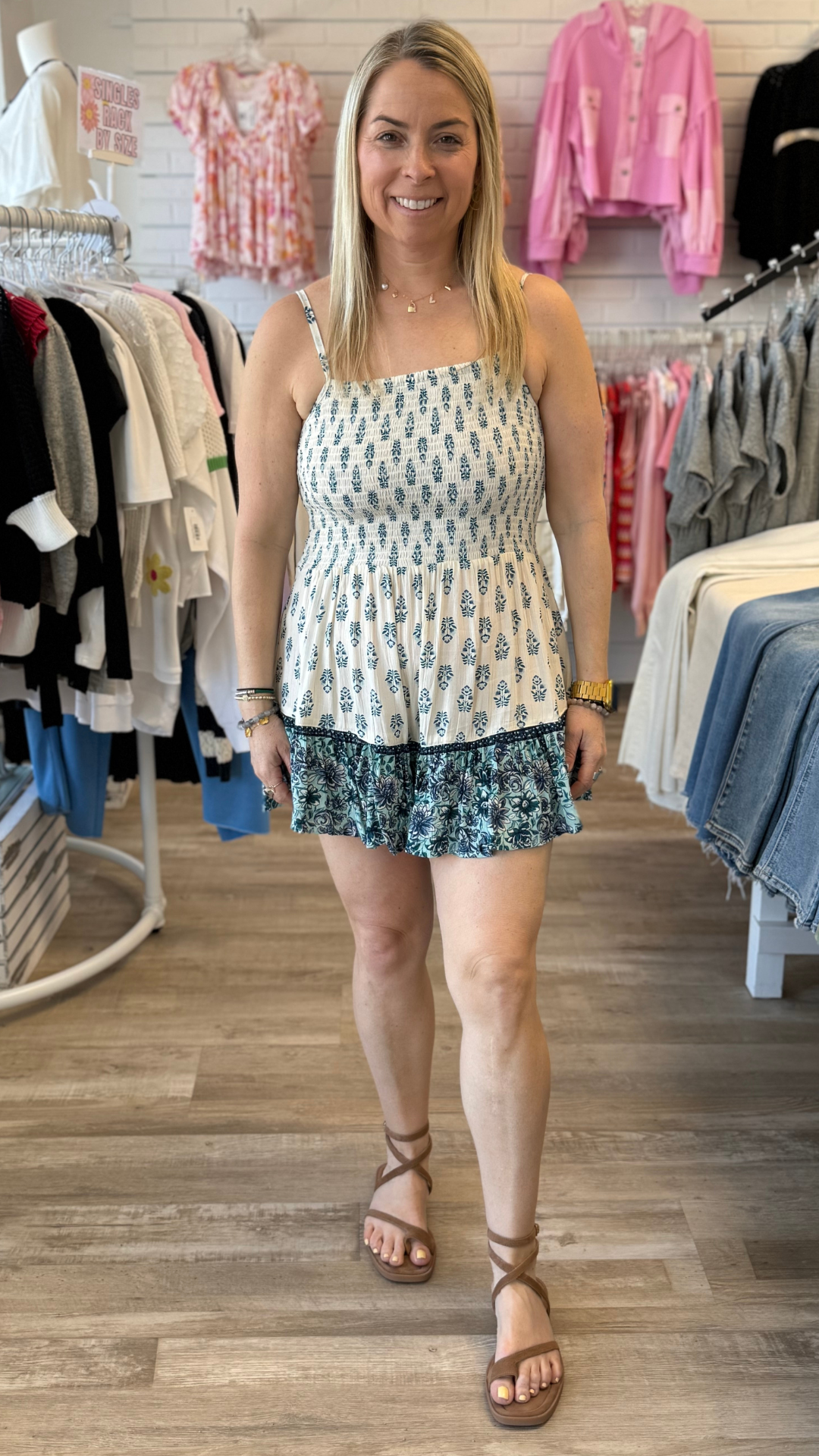 Lapis Smocked Bodice Romper