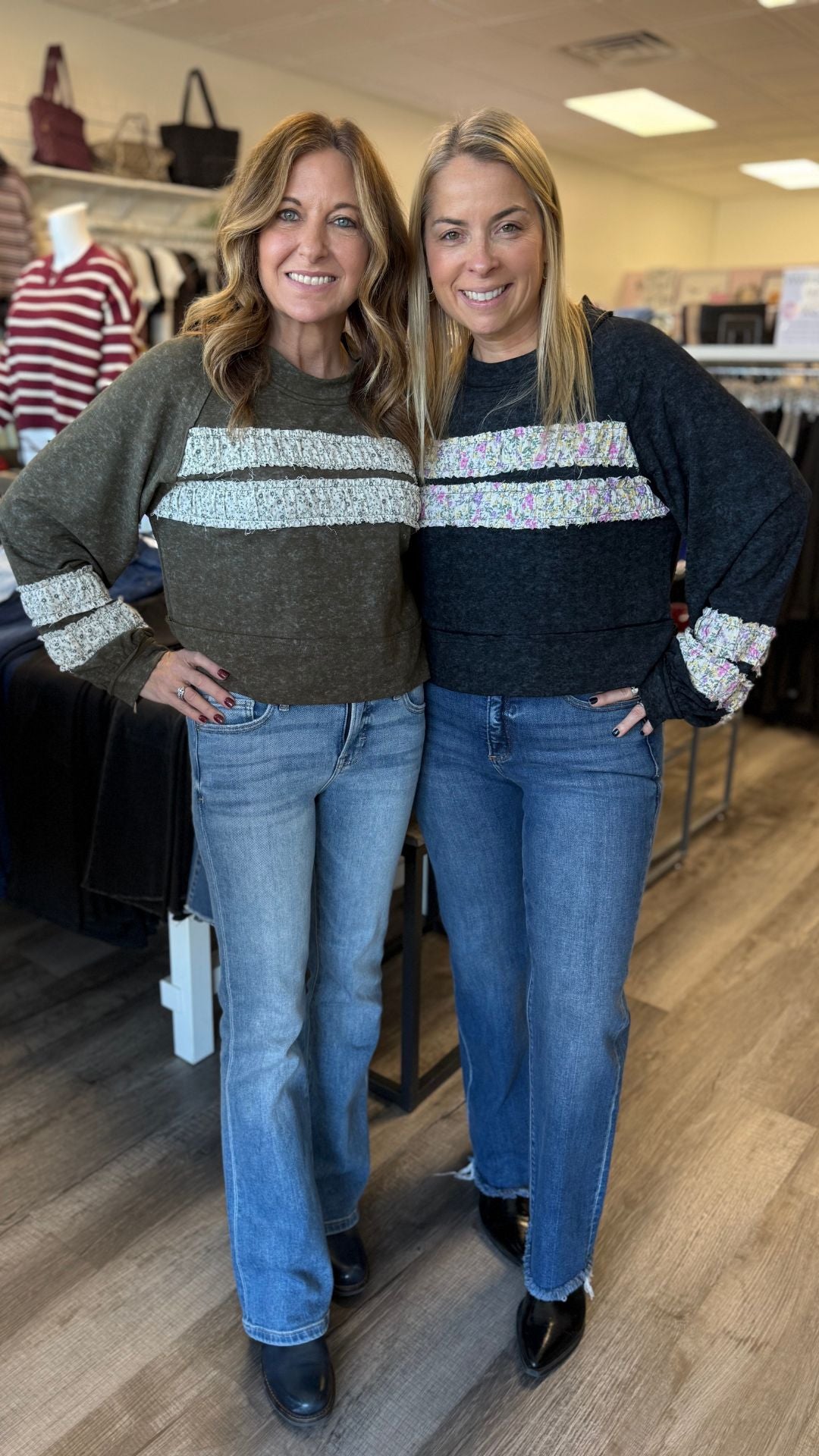 Olive Round Neck Balloon Sleeve Patch Pullover