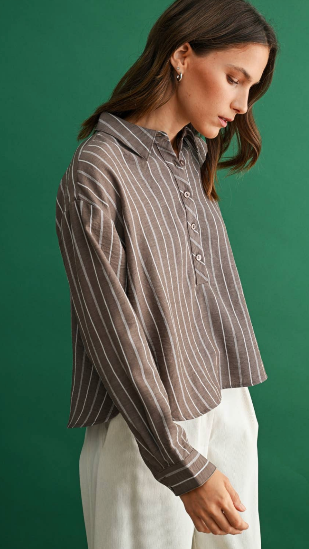 Striped Half Placket Top