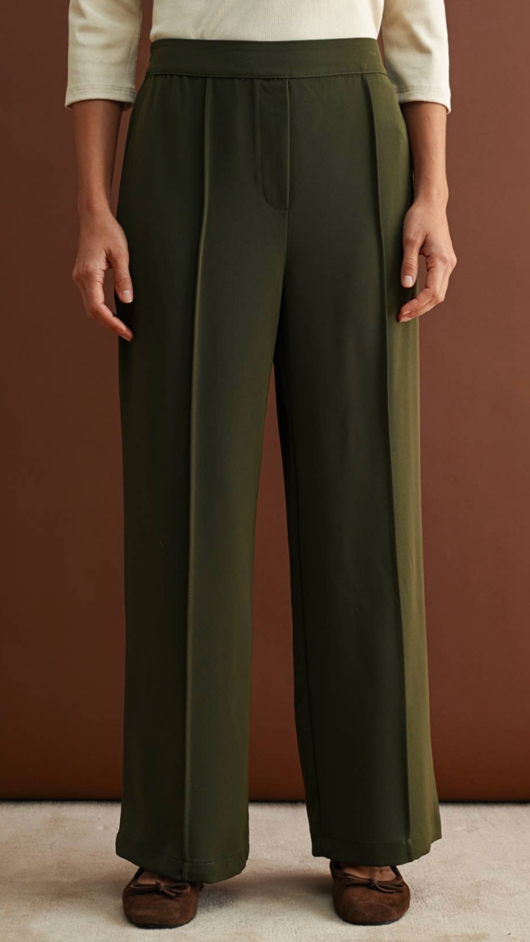 Olive Pintuck Elastic Waist Pants