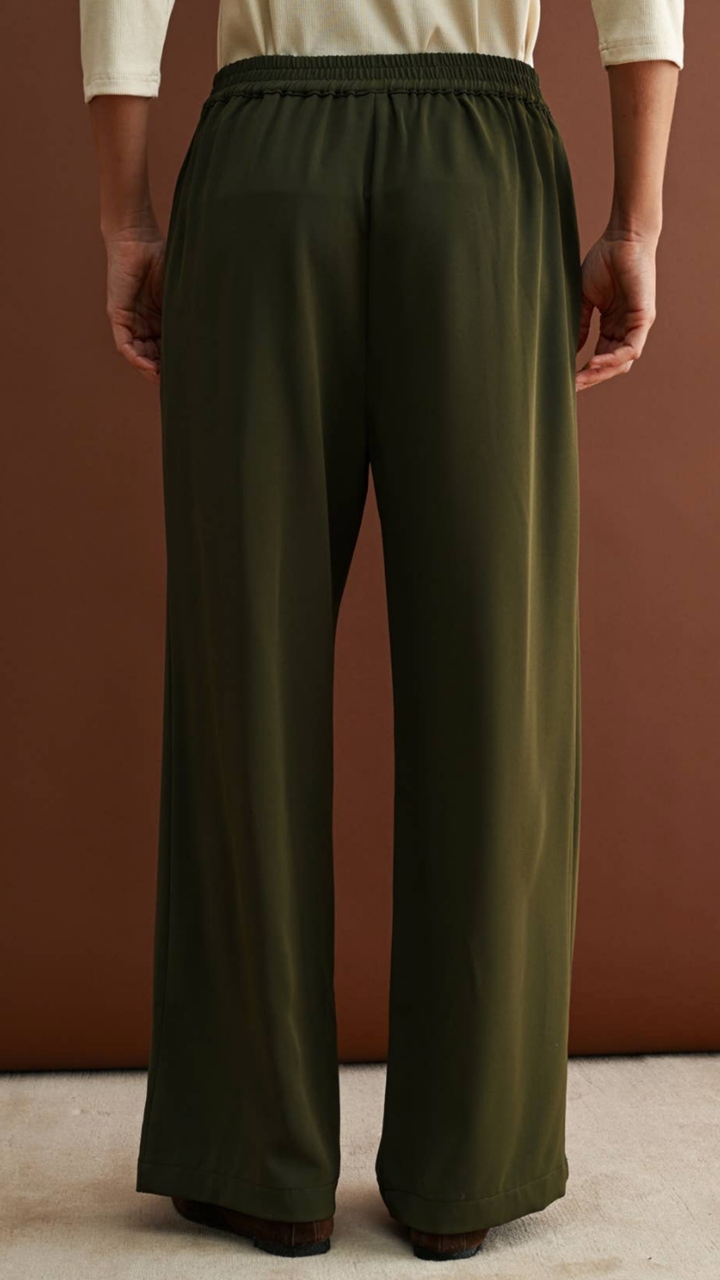Olive Pintuck Elastic Waist Pants