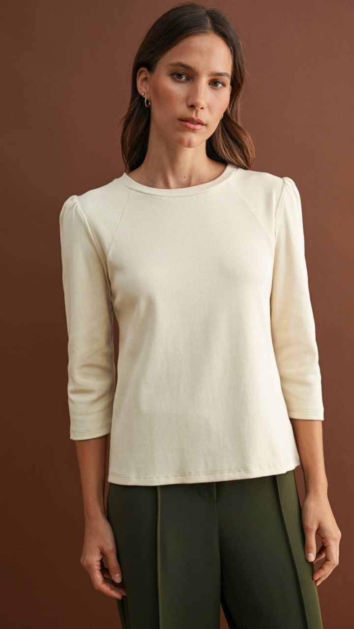 Ecru Puff Sleeve Knit Top