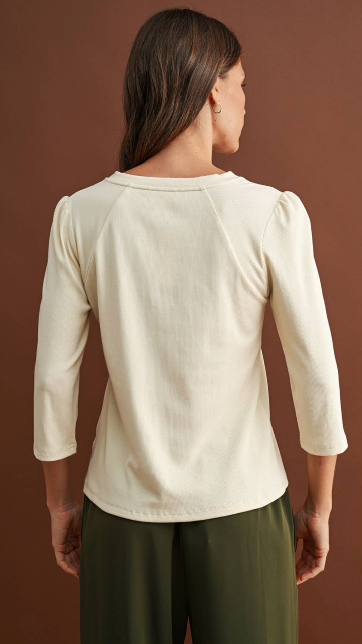 Ecru Puff Sleeve Knit Top