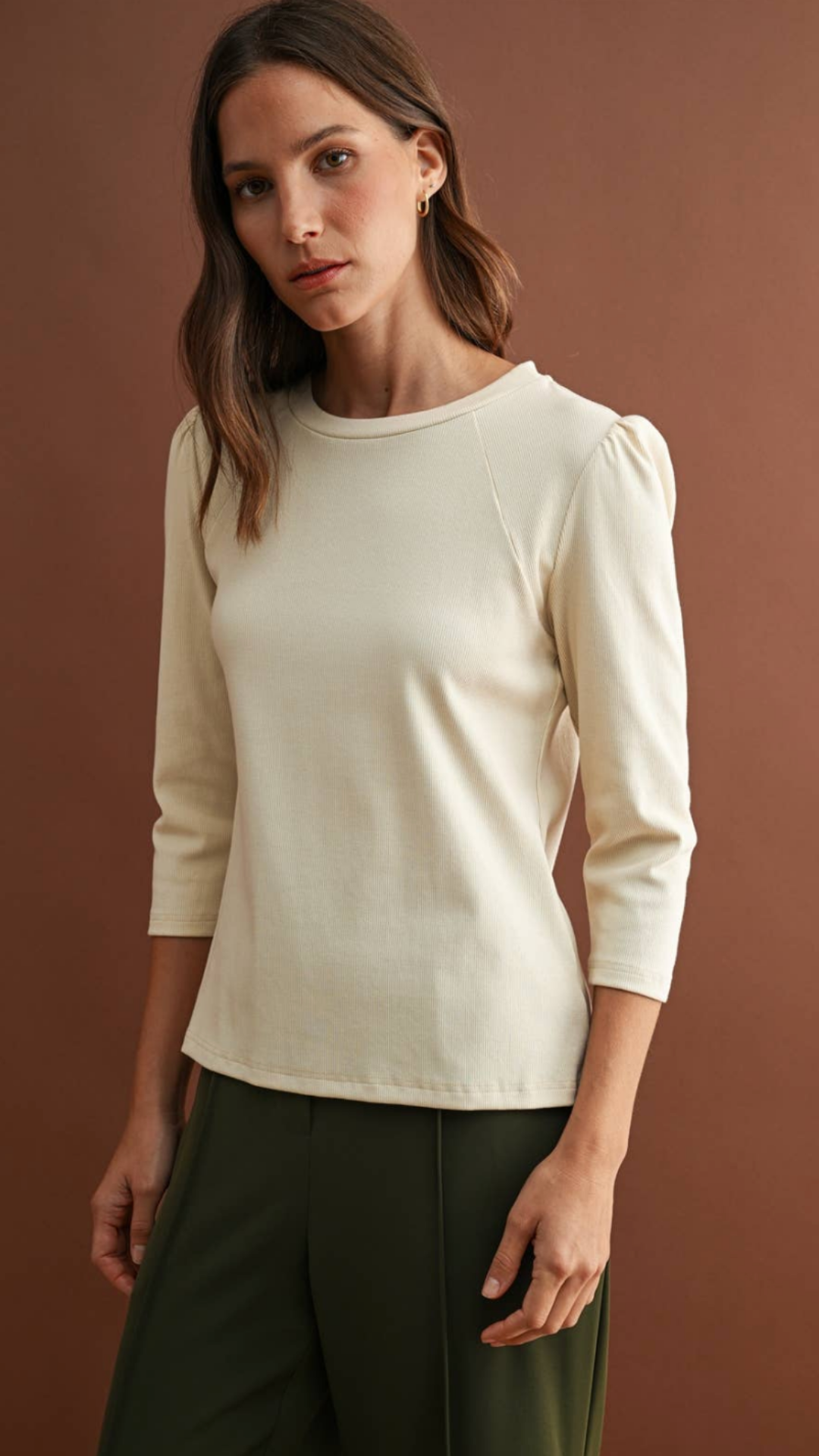 Ecru Puff Sleeve Knit Top