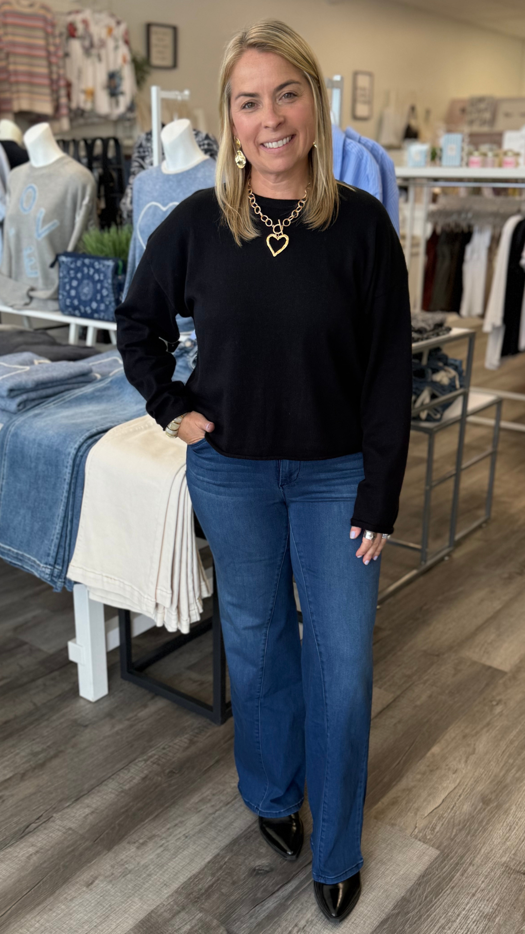 Mid Rise Dark Wash Better Butter Slim Wide Leg Forward Seam Full Length Jeans