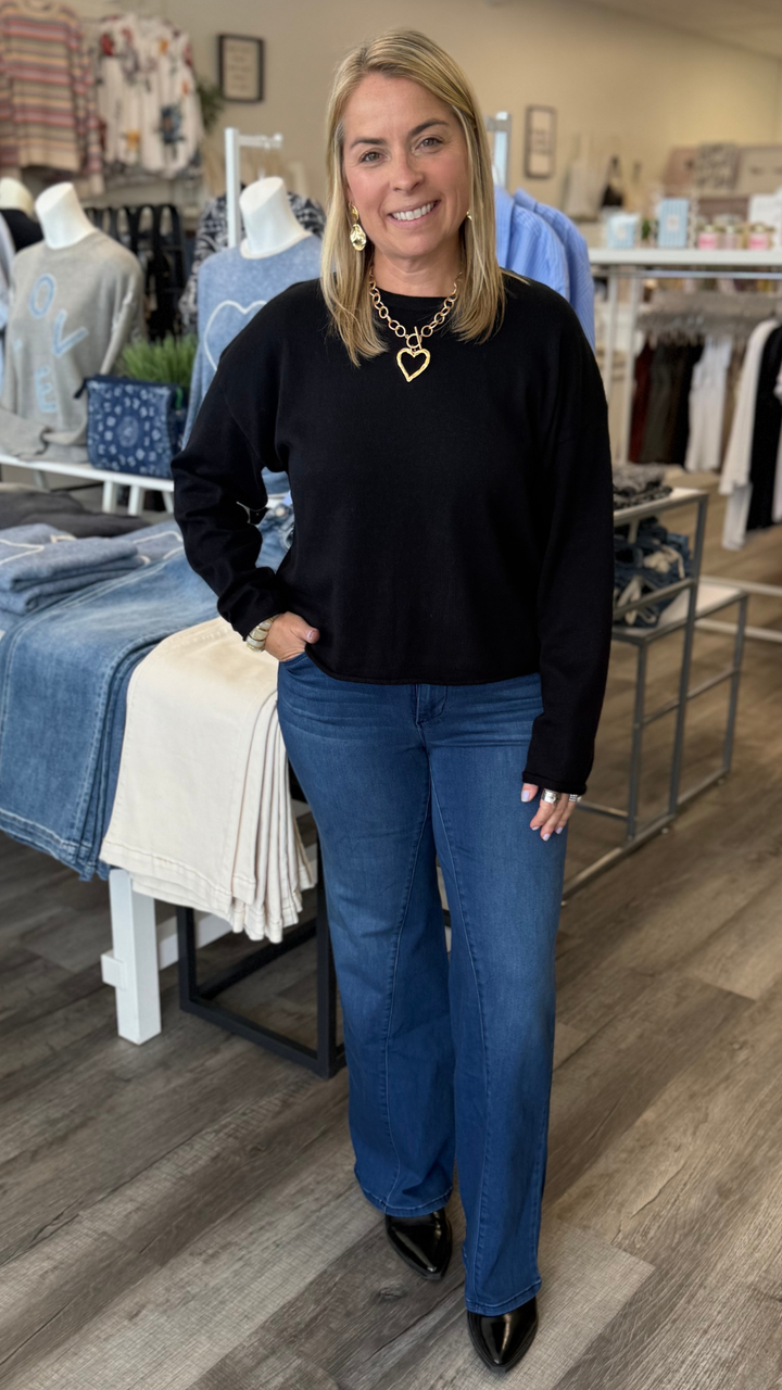Mid Rise Dark Wash Better Butter Slim Wide Leg Forward Seam Full Length Jeans