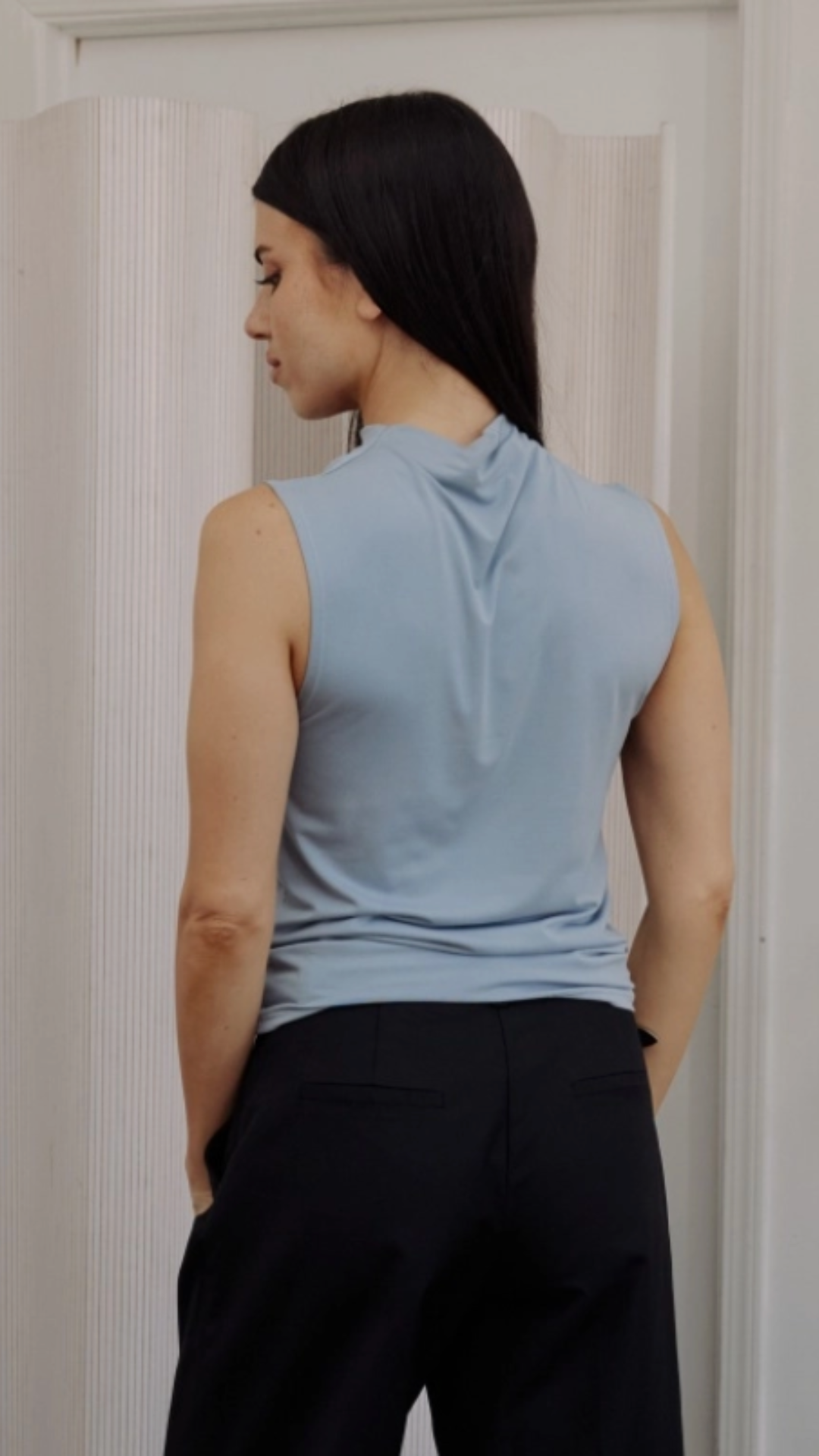 Light Blue Modal Pleated Neck Top