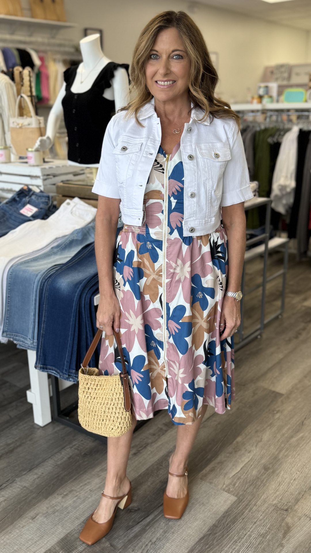 Floral Cotton Voile Printed Front Zip Knee Length Dress