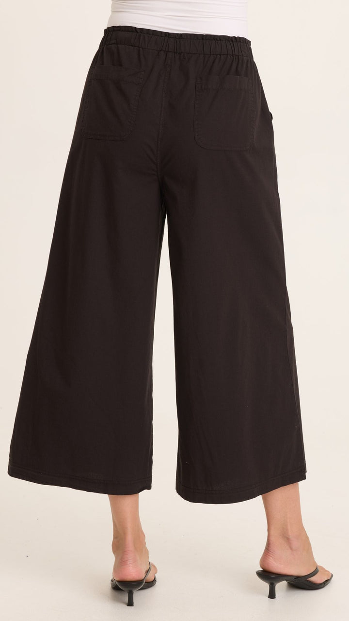 Black Gottfried Poplin Gaucho Crop Pants