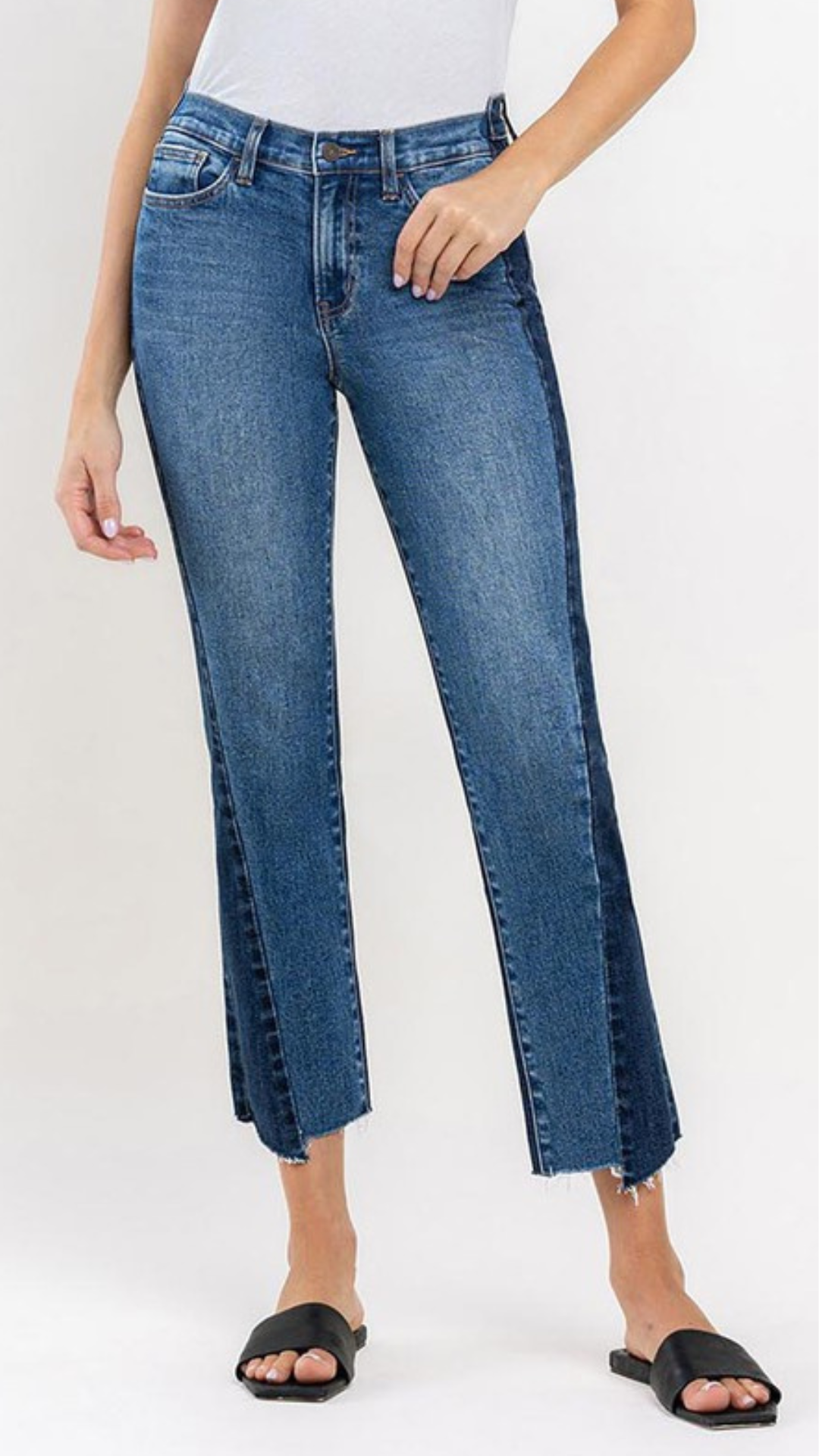 High Rise Colorblock Straight Jeans